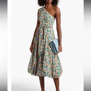Tibi Sabine Floral Print One-Shoulder Dress with Hidden Gnomes